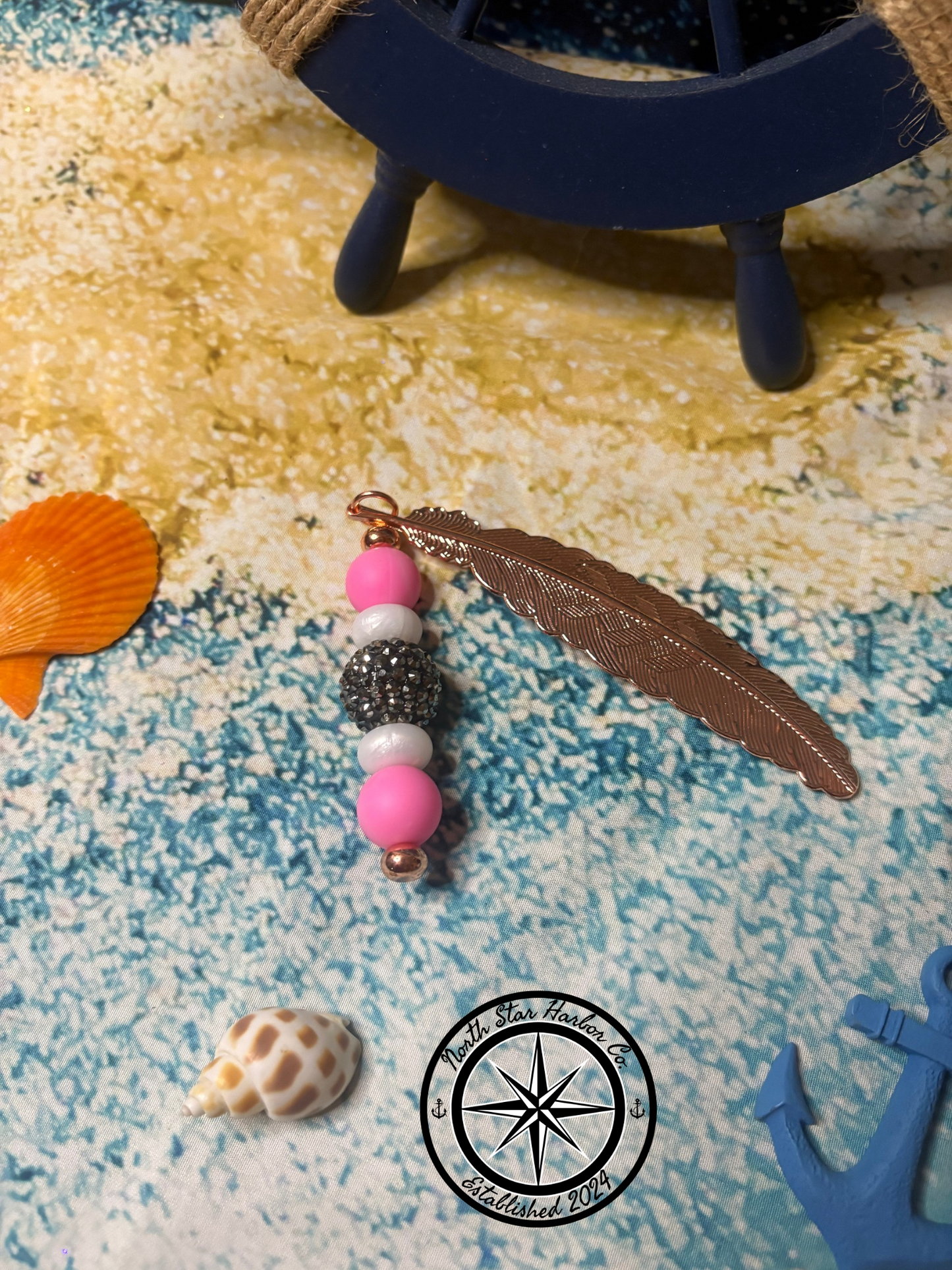 Pink & White Feather Bookmark