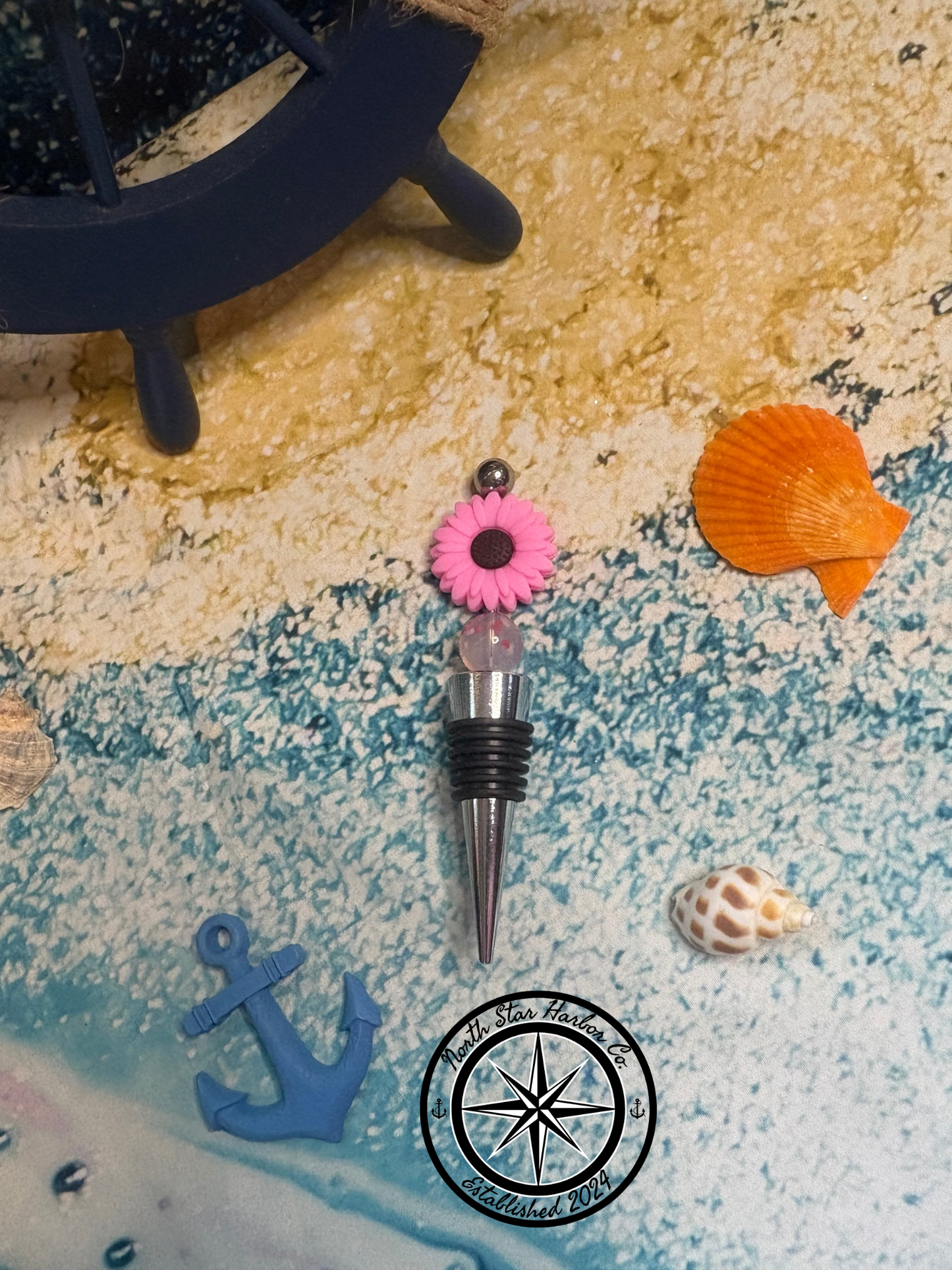 Dark Pink Flower Wine Stopper