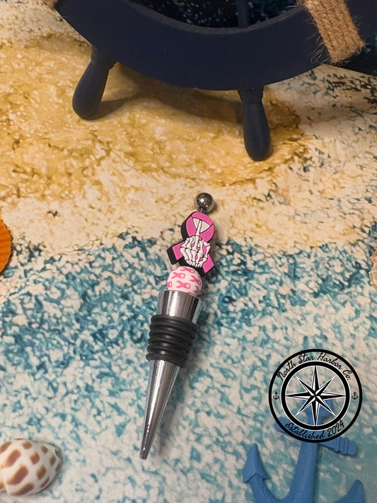 Breast Cancer Middle Finger Wine Stopper